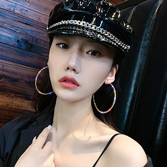 Gold Rhinestone Hoop Earrings - Picture 2 of 3